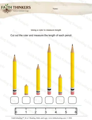Kindergarten early learning worksheet — Measuring with a Ruler. Measurement Ruler Cutout (Practice Set 2)