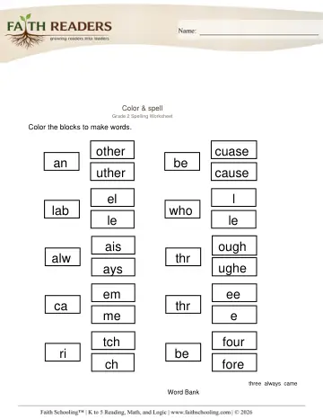 Grade 2 Phonics, Decoding & Spelling Patterns: Spelling Practice — worksheet preview
