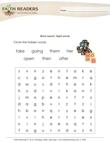 Sight Words Word Search (Practice Set 1)