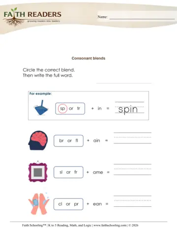 Grade 1 Phonics, Decoding & Spelling Patterns: Blends & Digraphs — worksheet preview