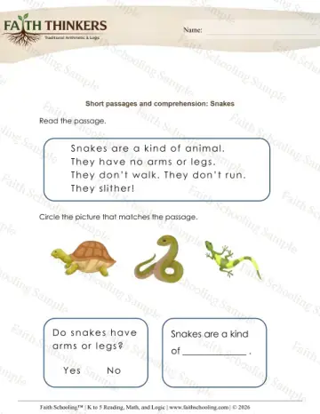 Kindergarten reading comprehension worksheet — Short Passages Comprehension (Practice Set 3)