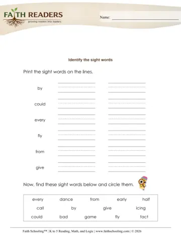 Grade 1 Phonics, Decoding & Spelling Patterns: Sight Words — worksheet preview
