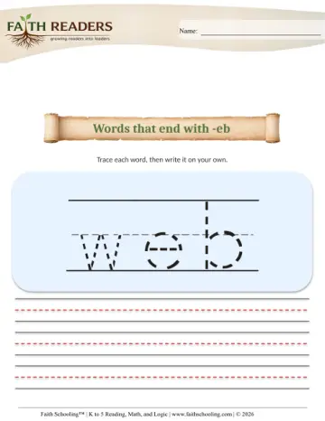 K Phonics Trace Write 11 Words That End With Eb