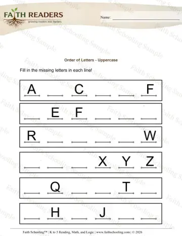 Kindergarten phonics worksheet — Alphabetical Order. Order of Letters Uppercase (Practice Set 2)