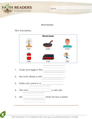 Grade 1 Phonics, Decoding & Spelling Patterns: Rhyming & Word Families — worksheet preview