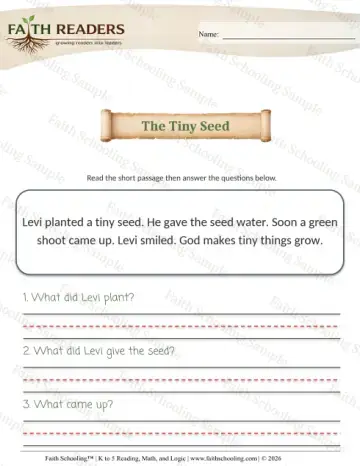 Kindergarten reading comprehension worksheet — Reading Passages. K Comprehension Reading Comprehension 6 the Tiny Seed