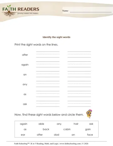 Identify Sight Words (Practice Set 2)