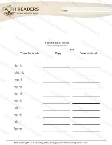2nd Grade phonics worksheet — Spelling List Ar Words