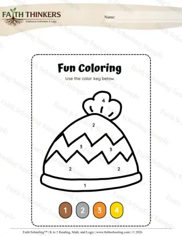 Kindergarten math worksheet — Color By Number Winter Theme (Practice Set 8)
