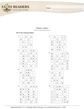 Grade 3 Phonics, Decoding & Spelling Patterns: Missing & Hidden Letters — worksheet preview