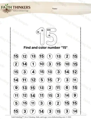 Kindergarten math worksheet — Numeral Formation. Find and Color Number Grid (Practice Set 3)