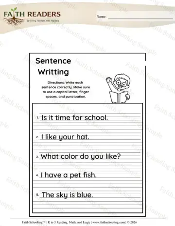 Kindergarten grammar & writing worksheet — Sentence Writing Practice (Practice Set 4)