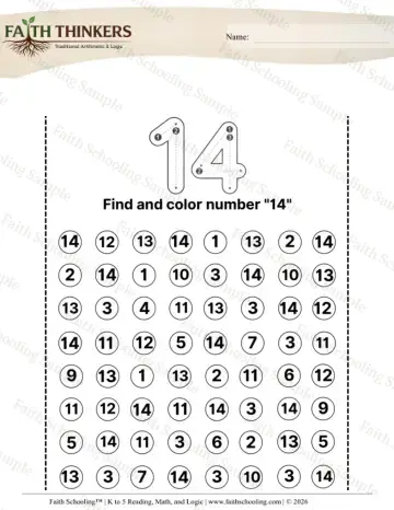 Kindergarten math worksheet — Numeral Formation. Find and Color Number Grid (Practice Set 2)
