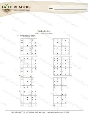 3rd Grade phonics worksheet — Hidden Letters (Practice Set 4) (Practice 2)