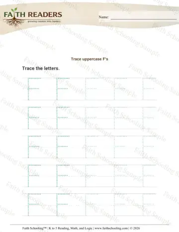 Kindergarten phonics worksheet — Tracing Uppercase Letters F (Practice Set 2)