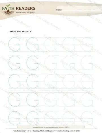 Kindergarten phonics worksheet — Tracing Uppercase Letters G