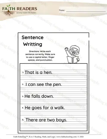 Kindergarten grammar & writing worksheet — Sentence Writing Practice (Practice Set 5)