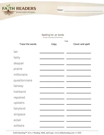 Spelling List Air Words
