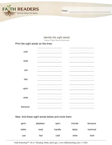 Grade 2 Phonics, Decoding & Spelling Patterns: Sight Words — worksheet preview