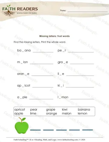 1st Grade phonics worksheet — Missing Letter (Practice Set 3)