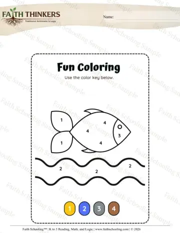 Kindergarten math worksheet — Color By Number Winter Theme (Practice Set 6)