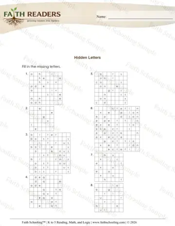 5th Grade phonics worksheet — Hidden Letters (Practice Set 2) (Practice 1)