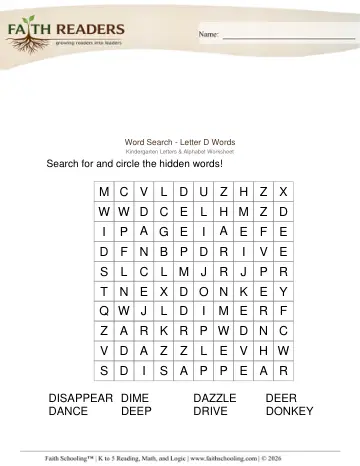 Word Search Letter D