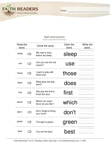 Sight Word Practice (Practice Set 1)
