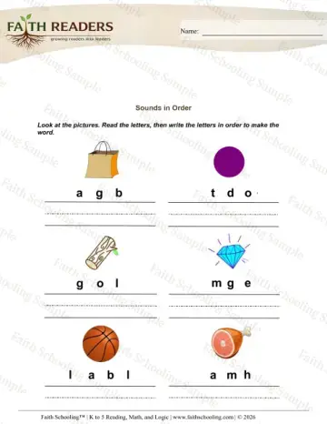 Kindergarten phonics worksheet — Spelling and Encoding. Jumbled Letters (Practice Set 4)