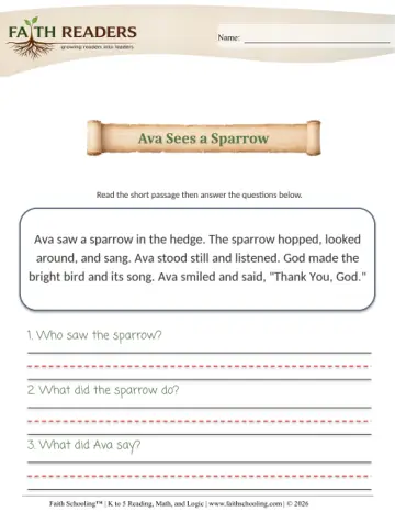 K Comprehension Reading Comprehension 10 Ava Sees a Sparrow