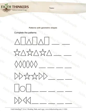 Kindergarten math worksheet — Logic and Patterns. Patterns Shapes (Practice Set 2)