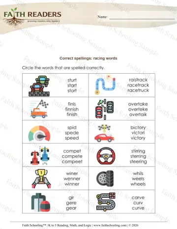 3rd Grade phonics worksheet — Correct Spelling Word (Practice Set 6)