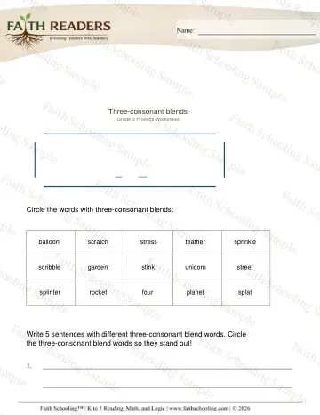 3rd Grade phonics worksheet — Blends & Digraphs. Consonant Blends (Practice Set 2)
