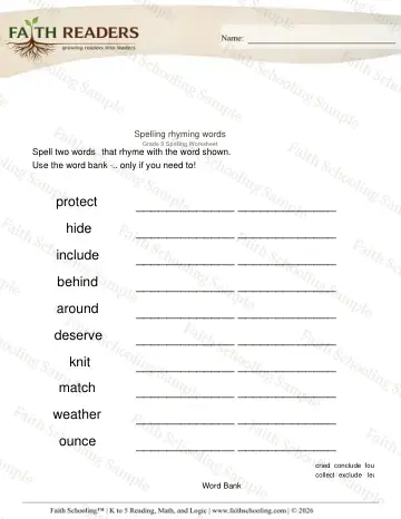 3rd Grade phonics worksheet — Rhyming Words (Practice Set 2)