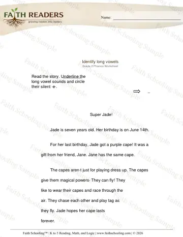 2nd Grade phonics worksheet — Vowel Sounds. Long Vowels (Practice Set 2)