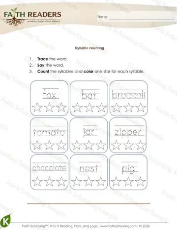 1st Grade phonics worksheet — Syllables (Practice Set 3)