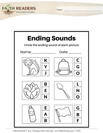 Ending Sounds Circle the Letter (Practice Set 8)