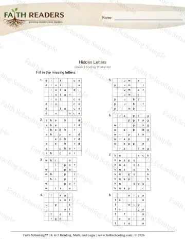 3rd Grade phonics worksheet — Hidden Letters (Practice Set 3) (Practice 1)