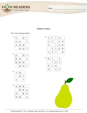 Grade 1 Phonics, Decoding & Spelling Patterns: Missing & Hidden Letters — worksheet preview