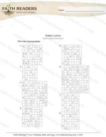5th Grade phonics worksheet — Hidden Letters (Practice Set 2) (Practice 2)