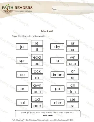 2nd Grade phonics worksheet — Color Spell Words (Practice Set 4)