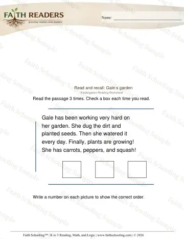 Kindergarten reading comprehension worksheet — Details and Inference. Read Recall (Practice Set 2)