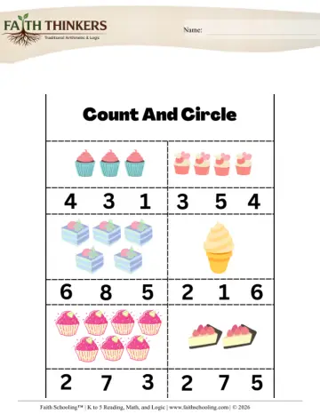 Pre-K Early Learning / Preschool / Kindergarten Readiness: Count and Circle — worksheet preview