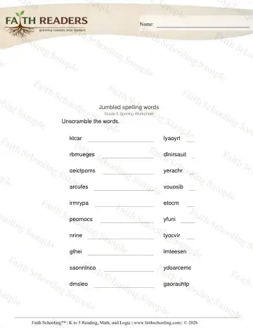 5th Grade phonics worksheet — Word Building & Unscramble. Jumbled Words (Practice Set 2)