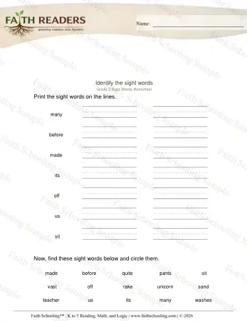 2nd Grade phonics worksheet — Recognize Sight Words (Practice Set 2)