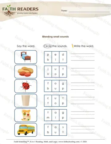 1st Grade phonics worksheet — Phonemic Awareness. Blending Phonemes (Practice Set 2)