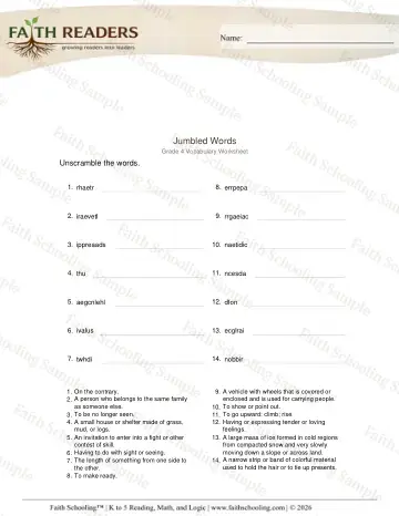 4th Grade phonics worksheet — Word Building & Unscramble. Jumbled Words (Practice Set 6)