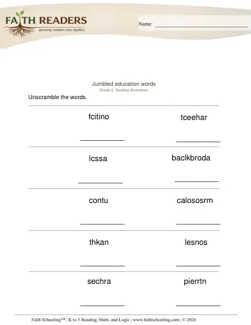 Grade 2 Phonics, Decoding & Spelling Patterns: Word Building & Unscramble — worksheet preview