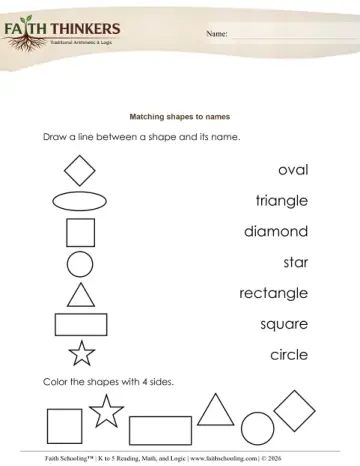 Kindergarten Math: Geometry And Review — worksheet preview