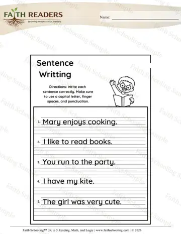 Kindergarten grammar & writing worksheet — Sentence Writing Practice (Practice Set 9)